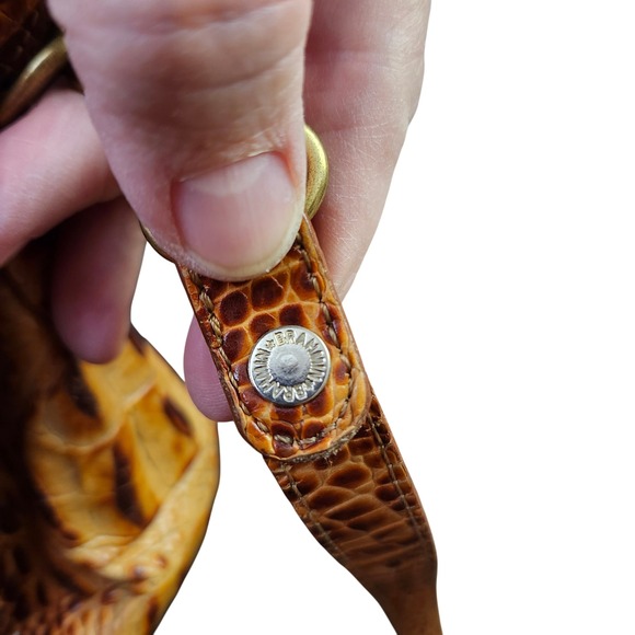 Brahmin Vtg Brown Croc- Embossed Stacy Satchel Leather Handbag Crossbody Bag - Picture 5 of 12